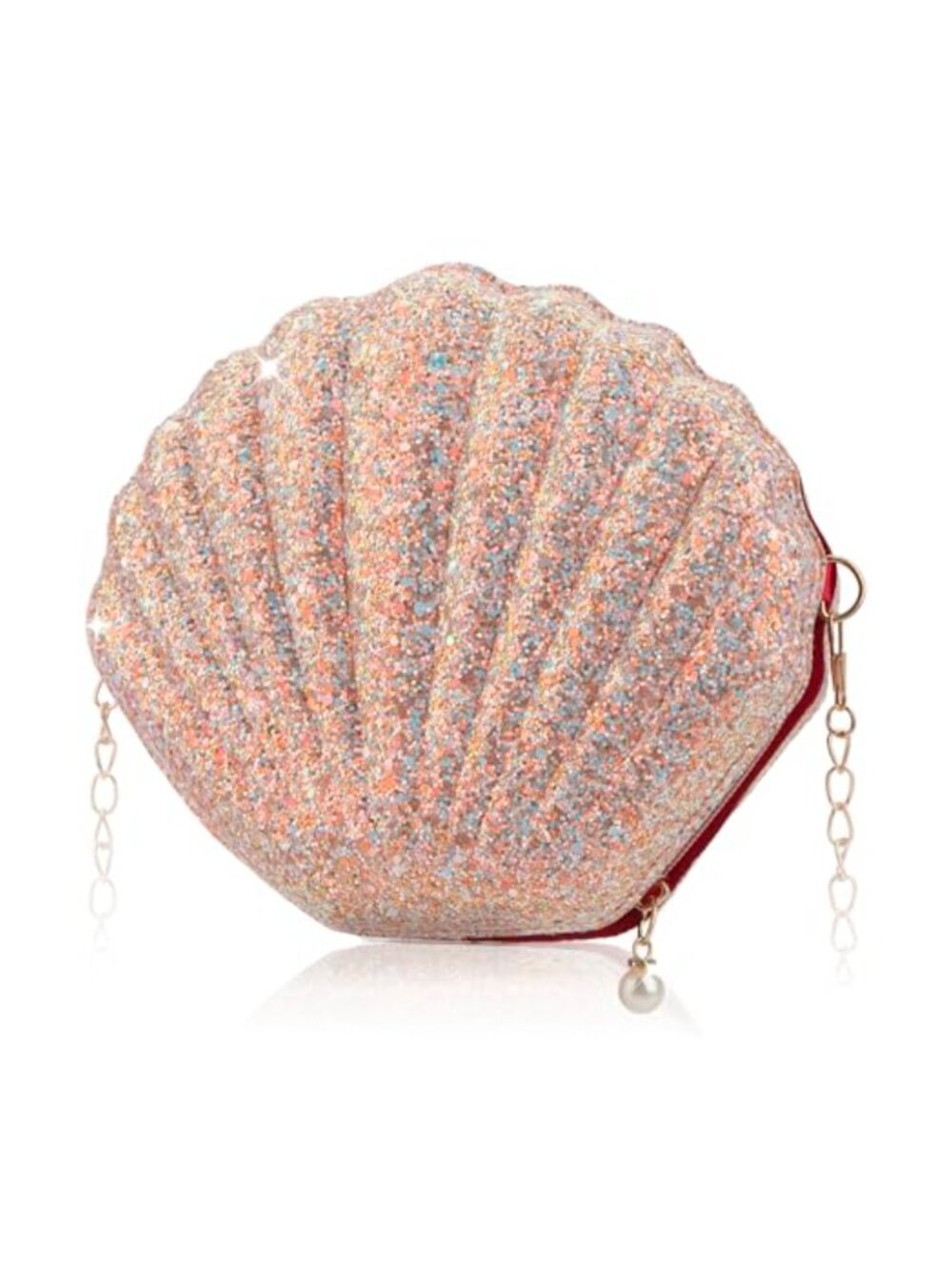Glitter Mermaid Seashell Crossbody Purse with Pearl Zipper Detachable Chain